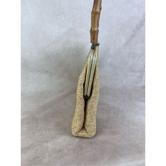 Vintage Mod Straw Purse with Bamboo Handle - Picture 3 of 7